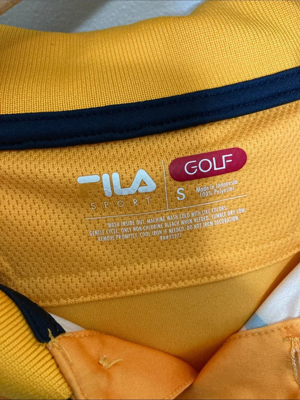 Fila Golf Men's Small Bright Orange Polo with Geometric Stripe Graphic in Blue